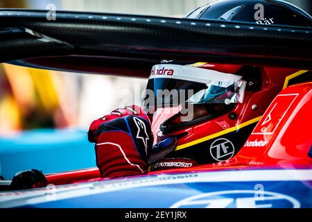 DAMBROSIO Jerome (bel), Spark-Mahindra Mahindra M6Electro, Mahindra Racing, Portrait Kaskenhelm Nahaufnahme Details während des 2020 Berlin E-Prix II, 8th Lauf der Formel E Meisterschaft 2019-20, auf der Tempelhof Airport Street Circuit vom 8. Bis 9. August in Berlin, Deutschland - Foto Pool Formel E / DPPI Stockfoto