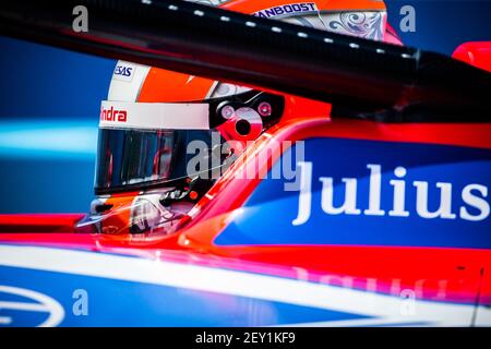LYNN Alex (gbr), Spark-Mahindra Mahindra M6Electro, Mahindra Racing, Portrait Kaskenhelm Nahaufnahme Details während des Berlin E-Prix II 2020, 8th Lauf der Formel E Meisterschaft 2019-20, auf dem Tempelhof Airport Street Circuit vom 8. Bis 9. August in Berlin, Deutschland - Photo Pool Formula E / DPPI Stockfoto