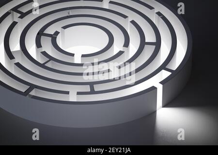 Kreisförmiges, abgerundetes Labyrinth. 3D gerenderte Abbildung. Stockfoto