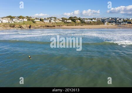 Luftaufnahme von Polzeath Beach, North Cornwall Stockfoto