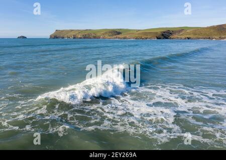 Luftaufnahme von Polzeath Bay, North Cornwall Stockfoto