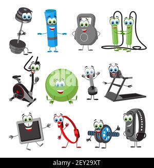 Set von Funny Fitness-Objekte auf weißem Hintergrund, Fitness-Sammlung, flache Vektor-Illustration Stock Vektor