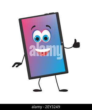 Lustige Tablet PC mit Augen auf weißem Hintergrund, flache Design Vektor-Illustration Stock Vektor
