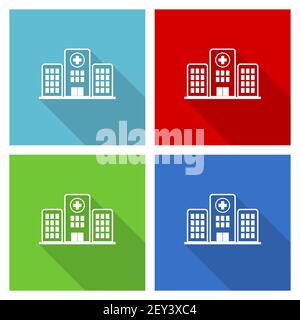 Hospital Building Icon Set, flache Design Vektor Illustration in eps 10 für webdesign und mobile Anwendungen in vier Farboptionen Stock Vektor