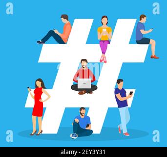 Hashtag-Konzept. Menschen, die mobil Stock Vektor