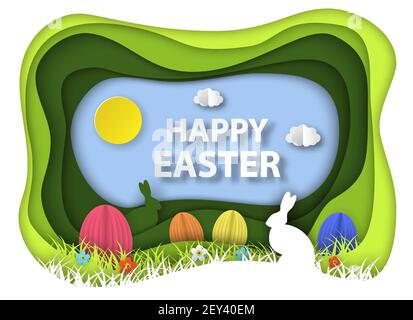 Frohe Ostern Papier Kunst Hintergrund, Stock Vektor