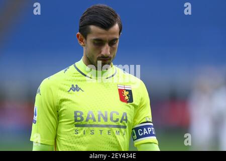 Mattia Perin von Genua CFC schaut auf während der Serie EIN Spiel zwischen FC Internazionale und Genua CFC. FC Internazionale gewinnt 3-0 gegen Genua CFC. Stockfoto