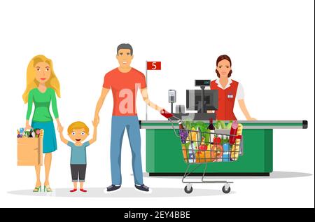 Family Shopping Characters Set, Stock Vektor