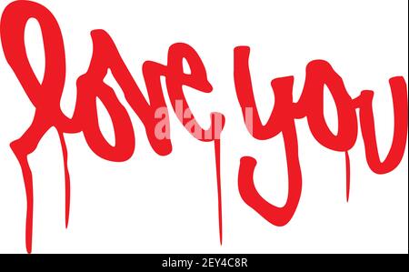 Love You Text im Graffiti-Stil geschrieben. Illustration Kunst. Outdoor Wand Typografie Malerei Kalligrafien. Stockfoto