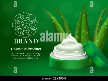 Kosmetisches Produkt Aloe Vera Vektor-Vorlage Design. Kosmetische Aloe vear Gesichtscreme mit Agave Gesichtscreme Produkt für Gesicht Feuchtigkeitscreme Mock up. Stock Vektor