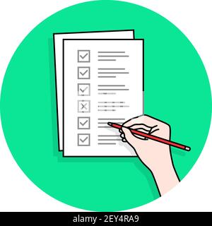 Cartoon Hand mit Checkliste Aufgabe oder Quiz Stock Vektor