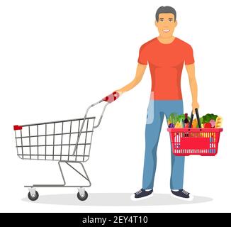 Shopping-Mann mit einem Wagen Stock Vektor