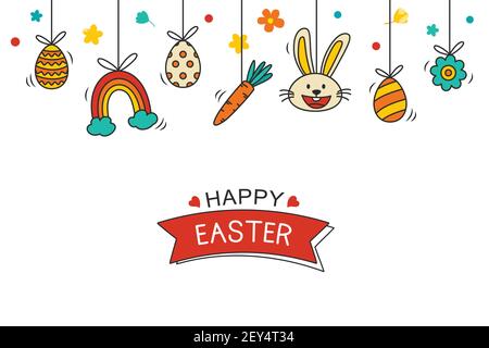 Osterflyer und Bannervorlage mit dekorativem Objekt-Element. Osterei Grußkarte und Poster Hintergrund. Stock Vektor