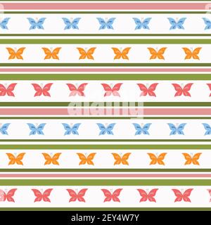 Stilisierte bunte Schmetterlinge und Streifen. Stock Vektor