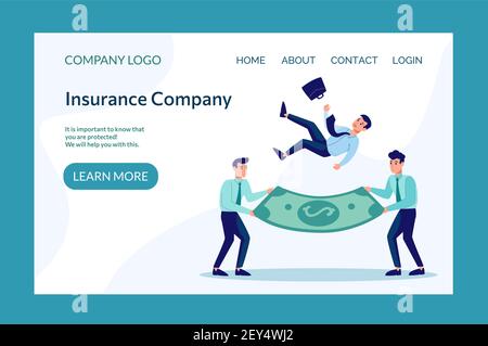 Visitenkarte für eine Versicherung. Finanzieller Schutz bei Entlassung, Zusammenbruch. Vektor im flachen Stil. Stock Vektor