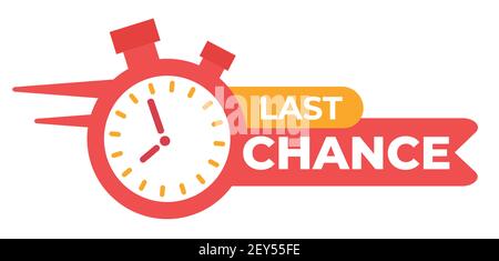 Rotes Band mit Uhr und Siegel der letzten Chance. Sale Banner mit Countdown Wecker für Einzelhandel, Shop, Social Media. Stock Vektor