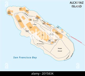 vektorkarte von Californias ehemalige Gefängnisinsel Alcatraz Stock Vektor