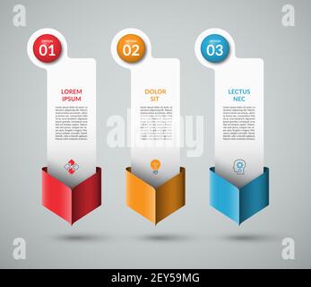 Infografik-Vorlage mit 3 Pfeilen nach unten. Kann für Diagramm, Diagramm, Diagramm, Bericht, Webdesign verwendet werden. Vektorgrafik Stock Vektor