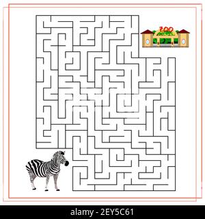 Ein Labyrinth Puzzle-Spiel für Kinder. Hilf mir, durch das Labyrinth zu kommen. Zebra, Zoo. Vektorgrafik isoliert auf weißem Hintergrund Stock Vektor