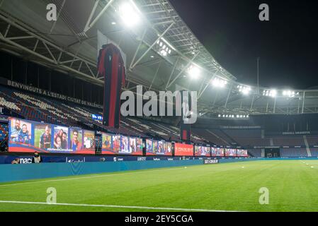 Valencia, Spanien. März 2021, 04th. Gesamtansicht des Stadions Ciutat de Valencia während des spanischen Copa del Rey Halbfinale des zweiten Beinabgleichs zwischen Levante UD und Athletic Bilbao Club in Ciutat de Valencia . (Endergebnis; Levante UD 1:2 Athletic Bilbao Club) Credit: SOPA Images Limited/Alamy Live News Stockfoto