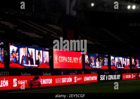 Valencia, Spanien. März 2021, 04th. Gesamtansicht des Stadions Ciutat de Valencia während des spanischen Copa del Rey Halbfinale des zweiten Beinabgleichs zwischen Levante UD und Athletic Bilbao Club in Ciutat de Valencia . (Endergebnis; Levante UD 1:2 Athletic Bilbao Club) Credit: SOPA Images Limited/Alamy Live News Stockfoto