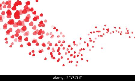 Fliegende Konfetti-Spuren auf weißem Hintergrund. Designelemente aus Herzformen. Valentinstag, Muttertag. Stock Vektor