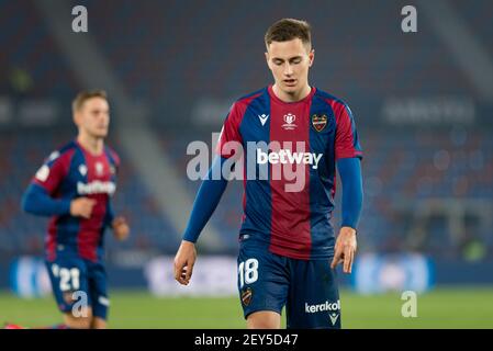 Valencia, Spanien. März 2021, 04th. Jorge de Frutos von Levante UD in Aktion während des spanischen Copa del Rey Halbfinale des zweiten Beinabgleichs zwischen Levante UD und Athletic Bilbao Club in Ciutat de Valencia . (Endergebnis; Levante UD 1:2 Athletic Bilbao Club) Credit: SOPA Images Limited/Alamy Live News Stockfoto