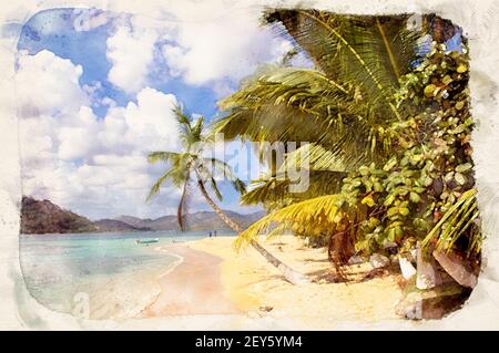 Tropische Insel in Panama digitale Aquarell-Illustration Stockfoto