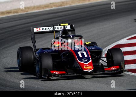 11 Beckmann David (ger), Trident, Dallara F3 2019, Aktion während der 6th Runde der 2020 FIA Formel 3 Meisterschaft vom 14. Bis 16. August 2020 auf dem Circuit de Barcelona-Catalunya, in Montmelo, bei Barcelona, Spanien - Photo Xavi Bonilla / Dutch Photo Agency / DPPI Stockfoto