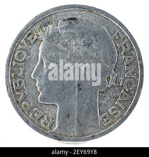 Alte französische Münze. 2 Francs. 1947. Vorderseite. Stockfoto