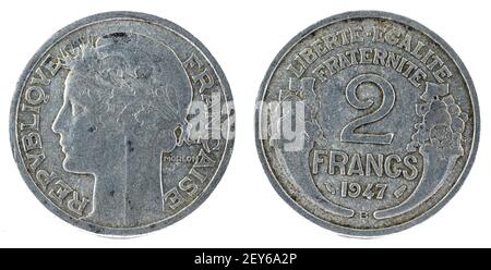 Alte französische Münze. 2 Francs. 1947. Stockfoto