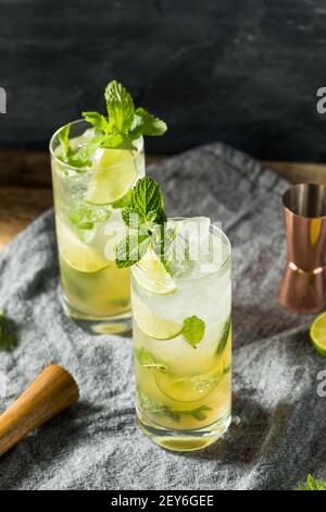 Erfrischender dunkler Rum Mojito Cocktail mit Limette und Minze Stockfoto