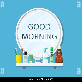 Badezimmer, Spiegel, Waschbecken, Zahnpasta, Stock Vektor