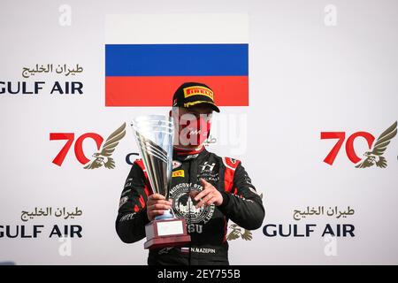 Podium, Mazepin Nikita (rus), Hitech Grand Prix, Dallara F2 2018, Portrait während des 11th. Rennens der FIA Formel 2 Meisterschaft 2020 vom 27. Bis 29. November 2020 auf dem Bahrain International Circuit, in Sakhir, Bahrain - Foto Sebastian Rozendaal / Dutch Photo Agency / DPPI Stockfoto