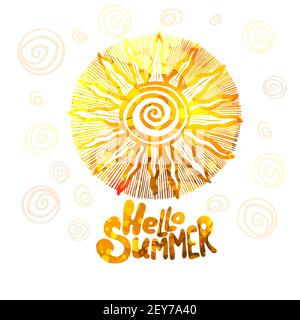 Vintage-Sonnenobjekt. Hallo Sommer. Vektorgrafik Stock Vektor