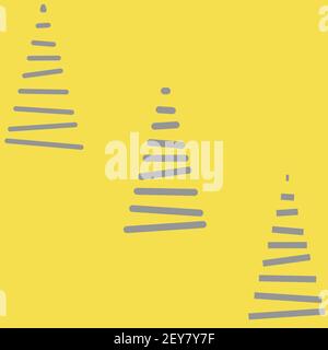 Vektorlinie Weihnachtsbäume gelb und grau, Kiefern für Grußkarte, Einladung, Banner, Web. Neue Jahre und Weihnachten traditionelle Symbol . Winterurlaub Stock Vektor
