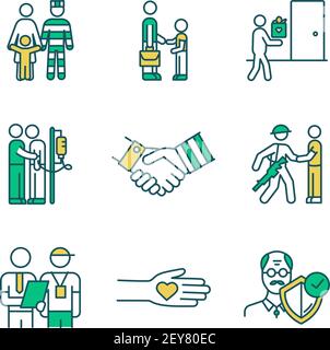 Soziale Dienste RGB-Farbsymbole eingestellt Stock Vektor