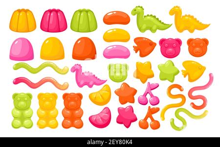 Gelee Gummi Süßigkeiten Süßigkeiten Set, realistisch kreativ lustig kauen Süßigkeiten für Kinder Sammlung Stock Vektor