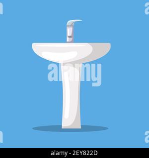 Waschbecken. Möbel für WC, Bad und Küche. Icon Keramik weiß Waschbecken mit einem Wasserhahn. Vektorgrafik im flachen Stil Stock Vektor