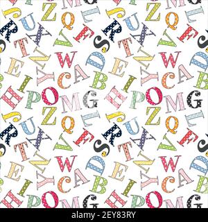 Niedliches gepunktetes Alphabet-Nahtloses Muster. Vektorgrafik. Element für Design. Kinderalphabet. Stock Vektor