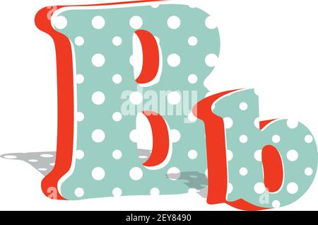 Großbuchstaben und Zahlen niedlichen gepunkteten 3d-Buchstaben B isoliert auf weißem Hintergrund. Vektorgrafik. Element für Design. Kinderalphabet. Stock Vektor