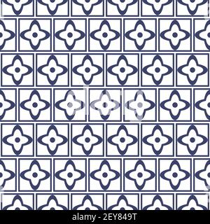 Abstrakt Vektor geometrische nahtlose Muster mit floralen Ornament. Blauer Hintergrund. Stock Vektor