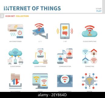 internet der Dinge Icon-Set, Farbe flach Stil, Vektor und Illustration Stock Vektor