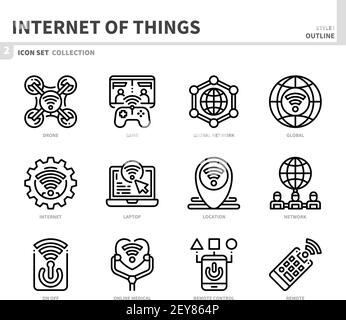 internet of Things Icon Set, Umrissstil, Vektor und Illustration Stock Vektor