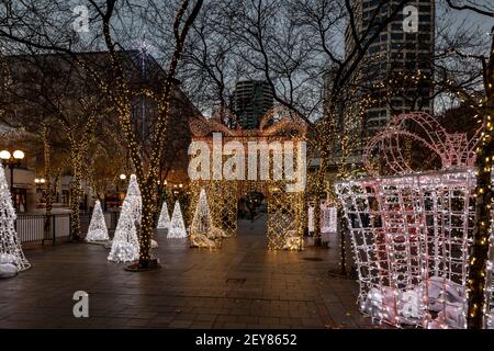 WA17988-00..... WASHINGTON - Weihnachtsdekoration im West Lake Park von Seattle. Stockfoto