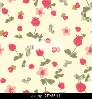 Strawberry rosa Blumen nahtlose Vektor-Muster Stock Vektor