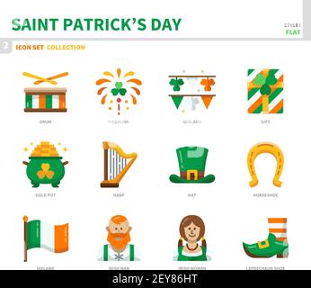 saint patrick's Day Icon Set, Farbe flachen Stil, Vektor und Illustration Stock Vektor