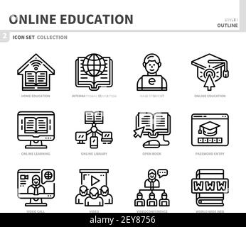 Online-Bildung und Lernen Icon Set, skizzieren Stil, Vektor und Illustration Stock Vektor