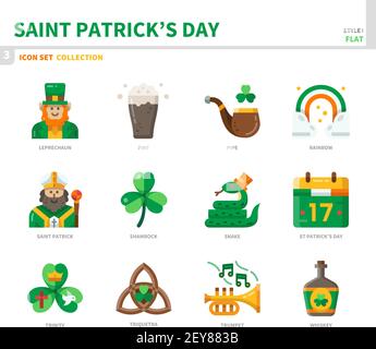 saint patrick's Day Icon Set, Farbe flachen Stil, Vektor und Illustration Stock Vektor