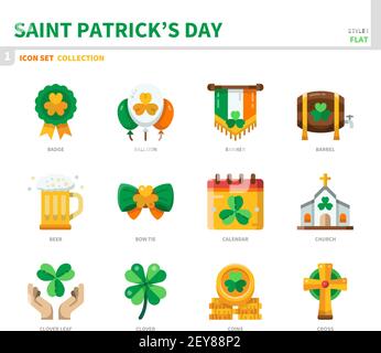 saint patrick's Day Icon Set, Farbe flachen Stil, Vektor und Illustration Stock Vektor